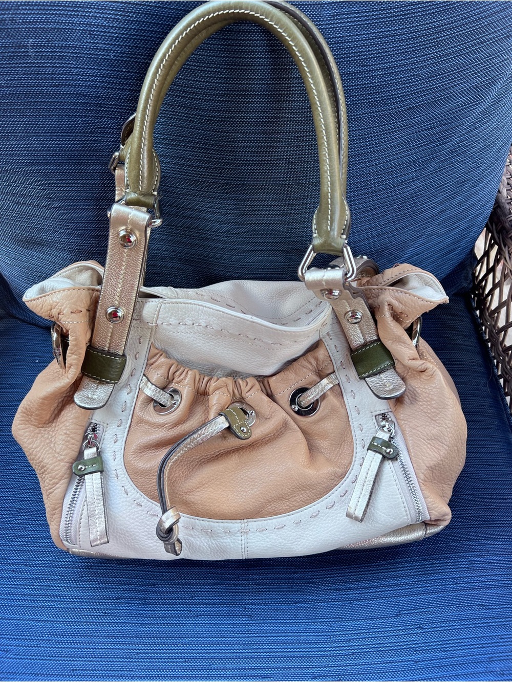 B Makowsky Lisbon Hobo Shoulder Bag Multicolor Leather Cream Tan Gold Slouchy - Picture 6 of 16